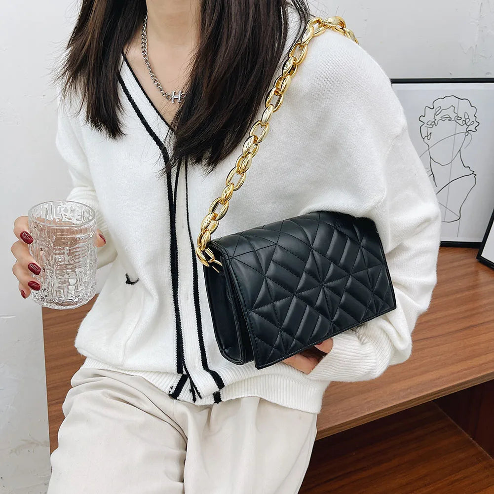 Geometric Pattern Shoulder Bags Small Women PU Leather Plain Messenger Bag