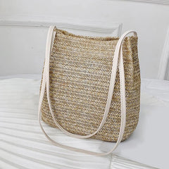 Large Basket Handbag Straw Woven Bag 100% Natural Shoulder Bags Casual Tote