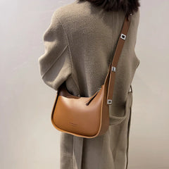 Retro Messenger Bag Lady Underarm Bag Wide Strap Solid Color Shoulder Bag