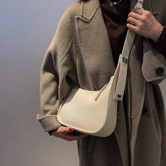 Retro Messenger Bag Lady Underarm Bag Wide Strap Solid Color Shoulder Bag