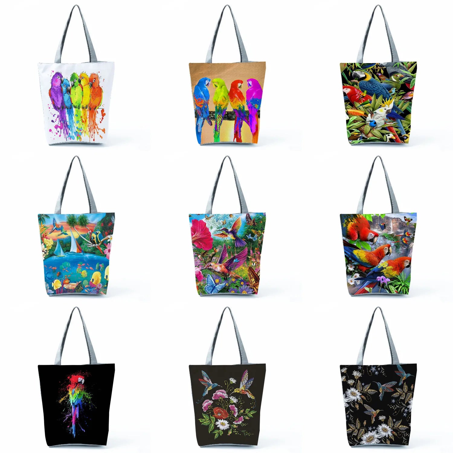 Parrot Print Beach Shoulder Bag Women Tote Travel Handbag