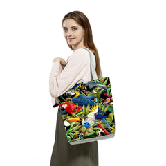 Parrot Print Beach Shoulder Bag Women Tote Travel Handbag