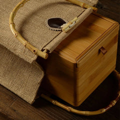 Burlap Jute Shopping Bag Handbag Bamboo Loop Handles Tote