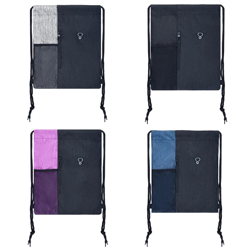 Portable Drawstring Backpack Bag with Pockets & Earphone Hole