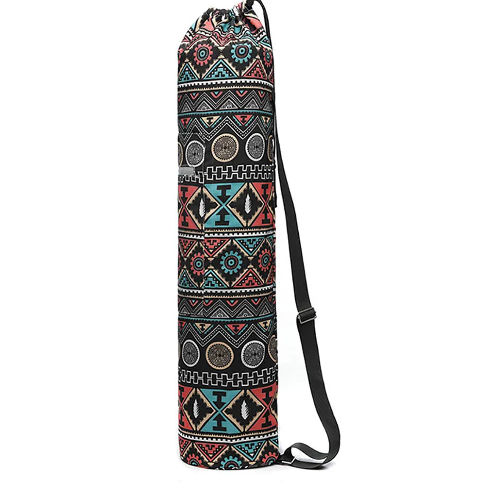 Drawstring Printed Canvas Gym Fitness Yoga Mat Carry Pouch Shoulder Bag