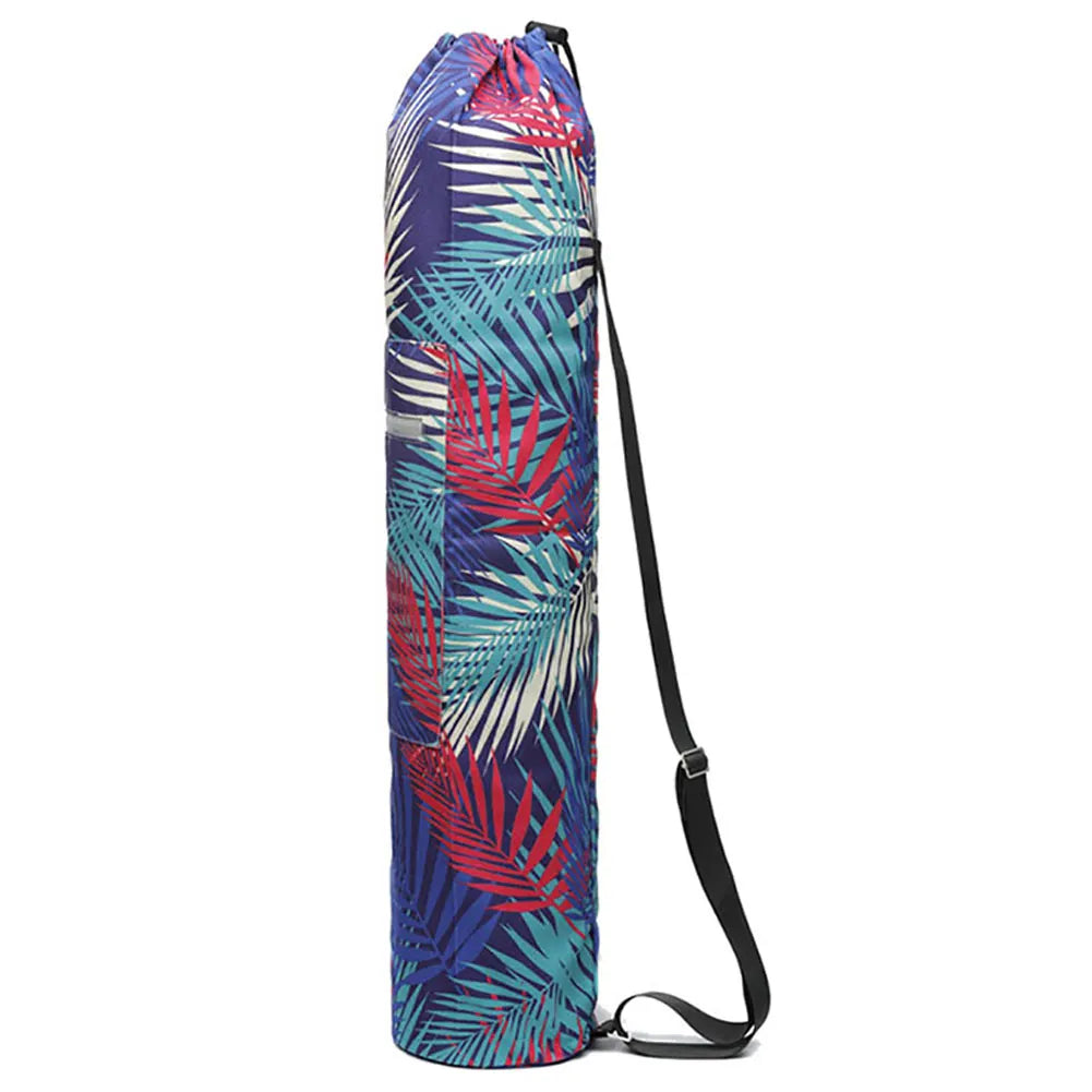 Drawstring Printed Canvas Gym Fitness Yoga Mat Carry Pouch Shoulder Bag