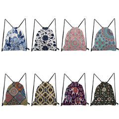 Colorful Floral Drawstring Shoes Bag Backpack for Students