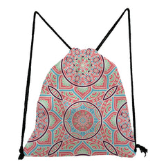 Colorful Floral Drawstring Shoes Bag Backpack for Students