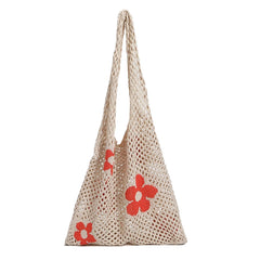 Portable Flower Printing Shoulder Shopping Mesh Net Bag
