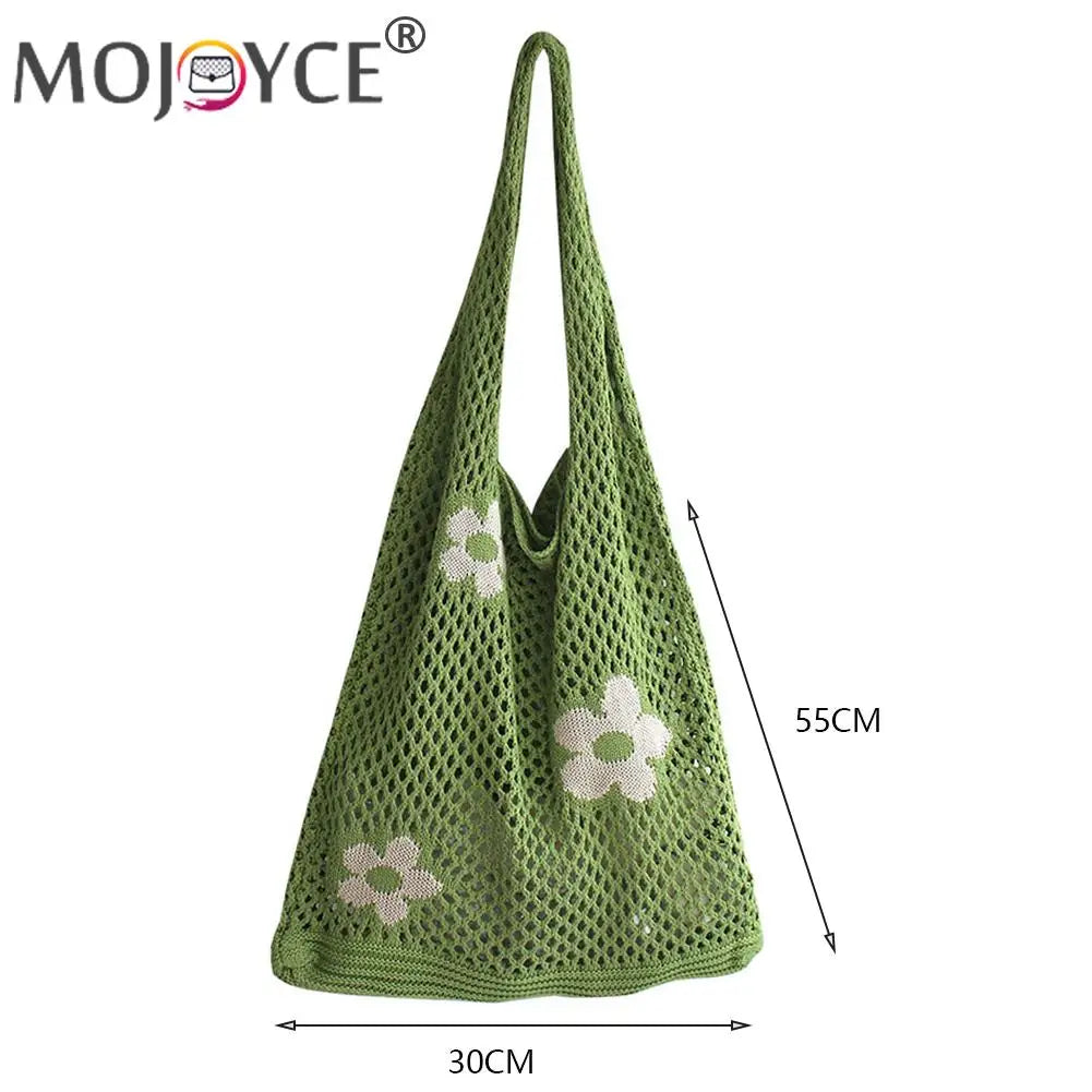 Portable Flower Printing Shoulder Shopping Mesh Net Bag