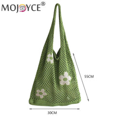 Portable Flower Printing Shoulder Shopping Mesh Net Bag