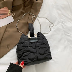 Flower Ladies Bucket Bag Chain Crossbody Bag Nylon Shoulder Bag Purse