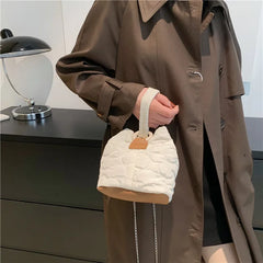 Flower Ladies Bucket Bag Chain Crossbody Bag Nylon Shoulder Bag Purse