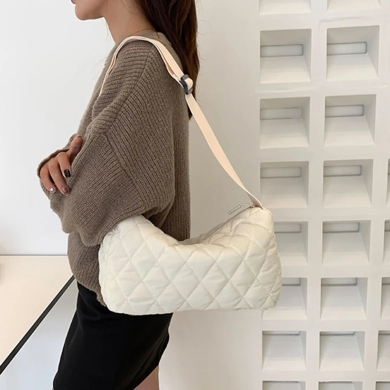 Portable Lattice Pattern Shopping Bag Large Capacity