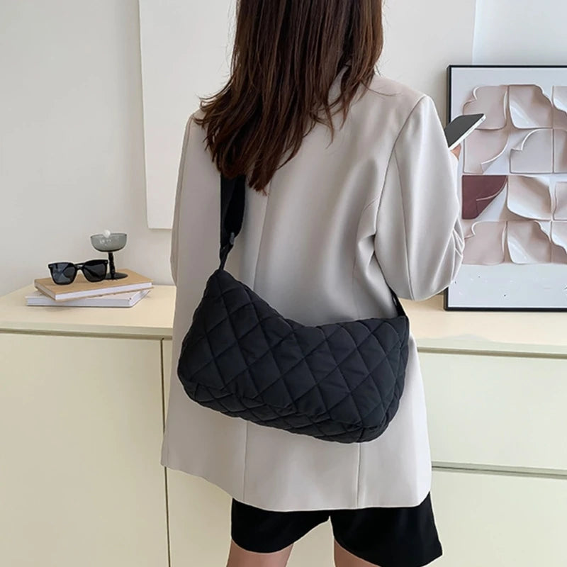 Portable Lattice Pattern Shopping Bag Large Capacity