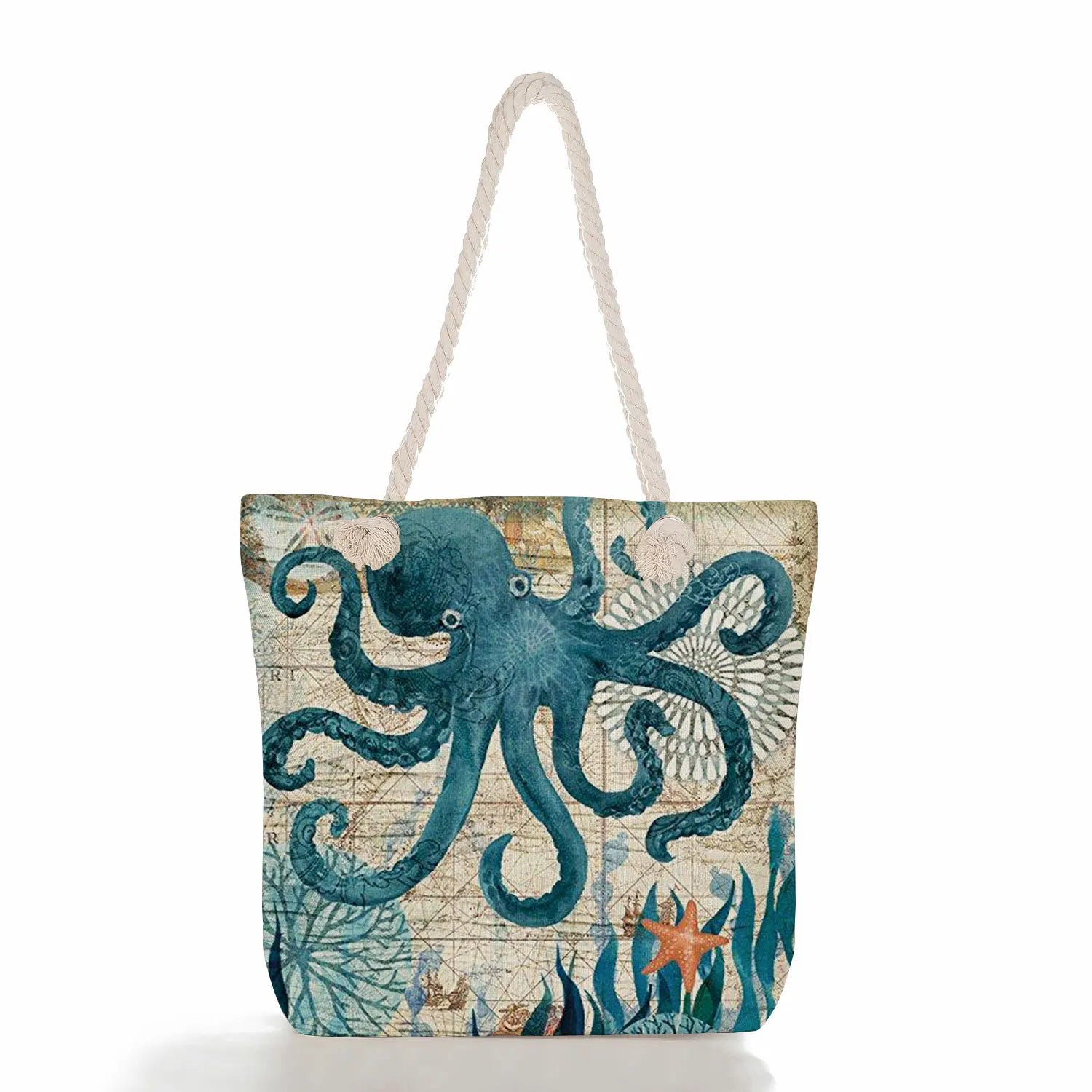 Octopus Turtle Print Shoulder Bag Women Travel Tote Eco Beach Bag