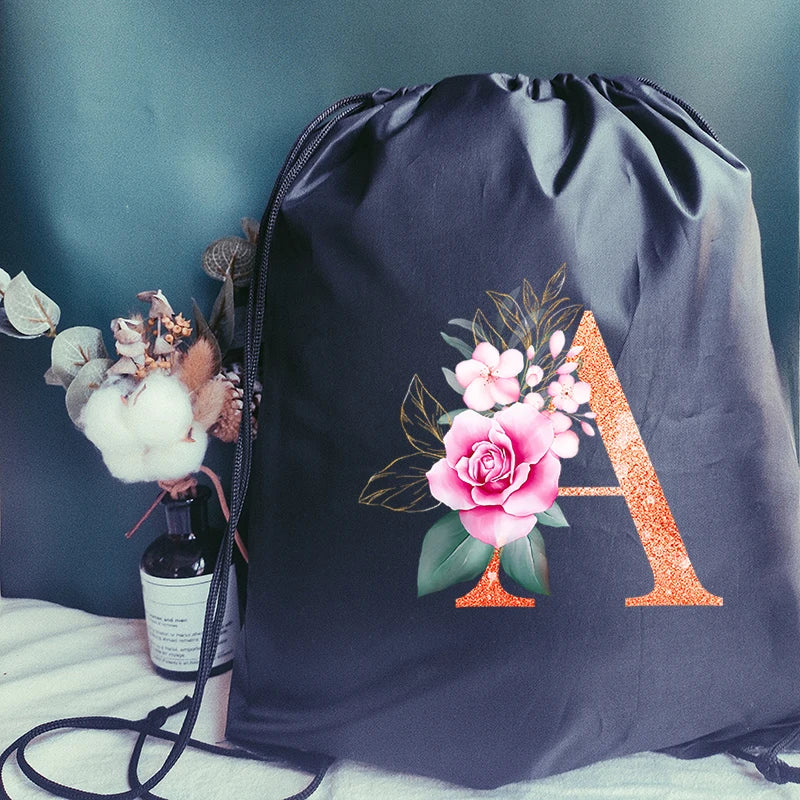 Orange Letter Print Drawstring Sports Bag Gym Backpack