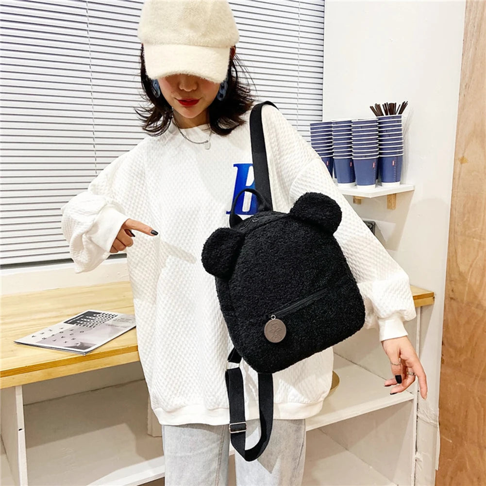 Portable Lamb Fleece Women's Backpack