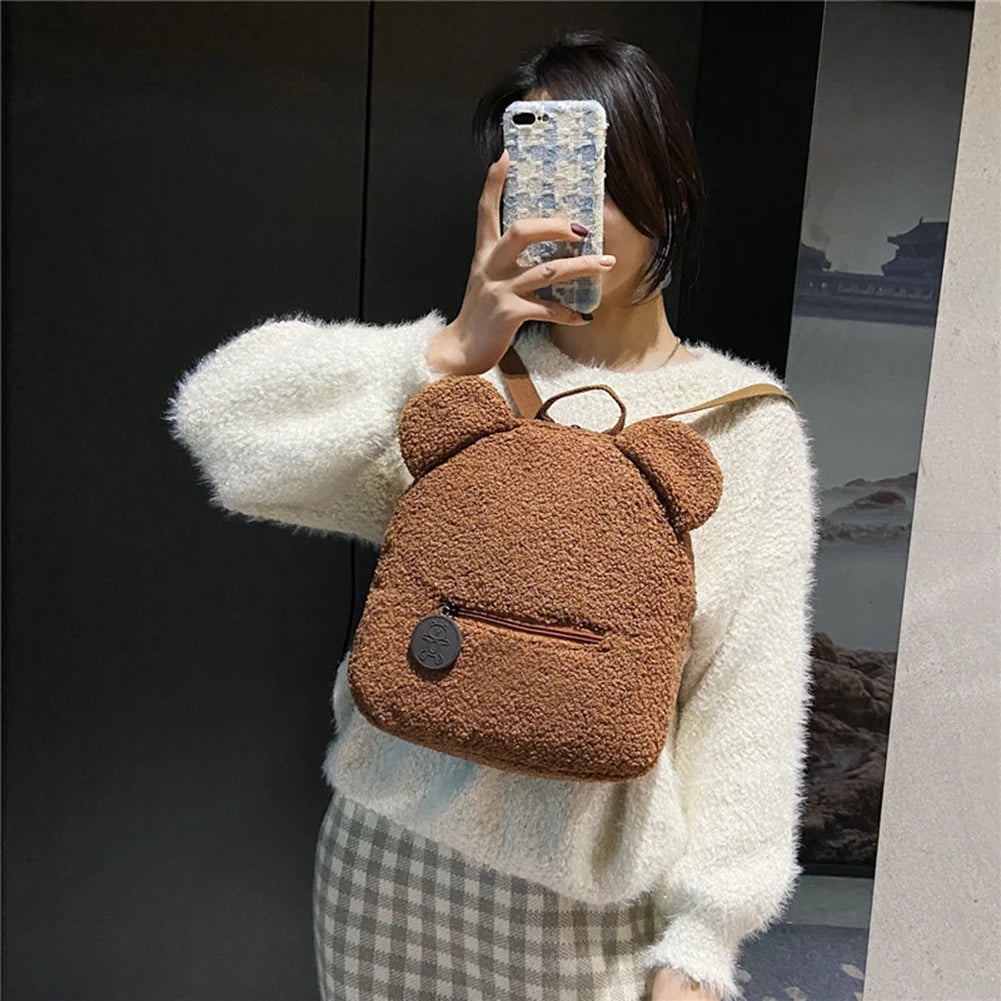 Portable Lamb Fleece Women's Backpack