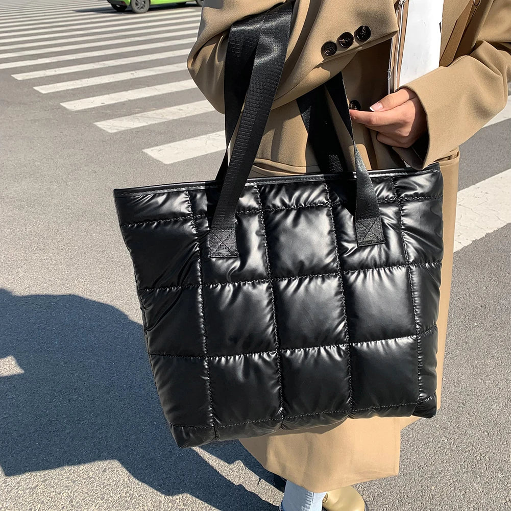 Portable Travel Women Padded Nylon Top-handle Space Bag Handbag