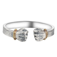 Men's 999 Silver Power Fist Cuff Bracelet Retro Personality Solid