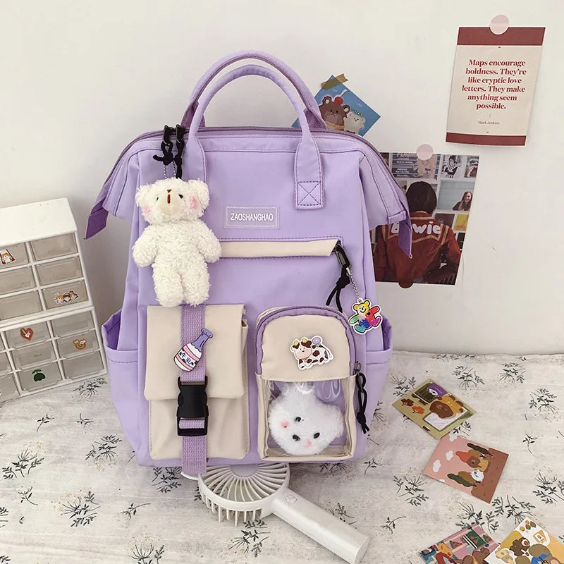 Preppy Purple Backpack Women Waterproof Candy Colors Fancy High School