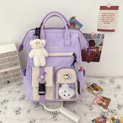 Preppy Purple Backpack Women Waterproof Candy Colors Fancy High School