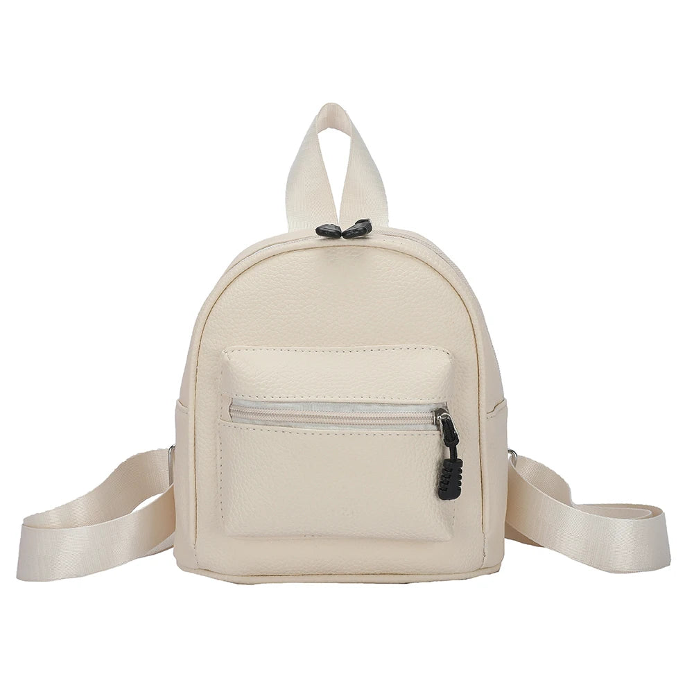 Preppy Style Leather Lychee Pattern Backpack Women School Rucksack