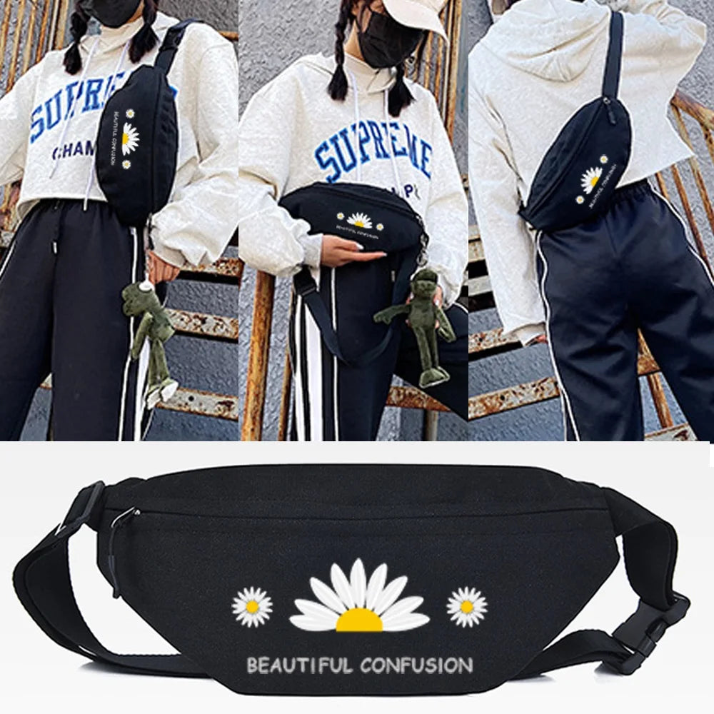 Daisy Print Waist Bag Functional Men Women Chest Pack Crossbody Shoulder Bag