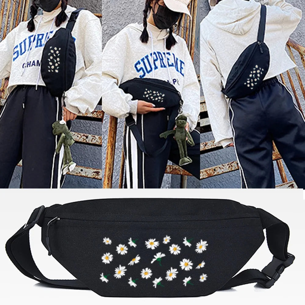 Daisy Print Waist Bag Functional Men Women Chest Pack Crossbody Shoulder Bag