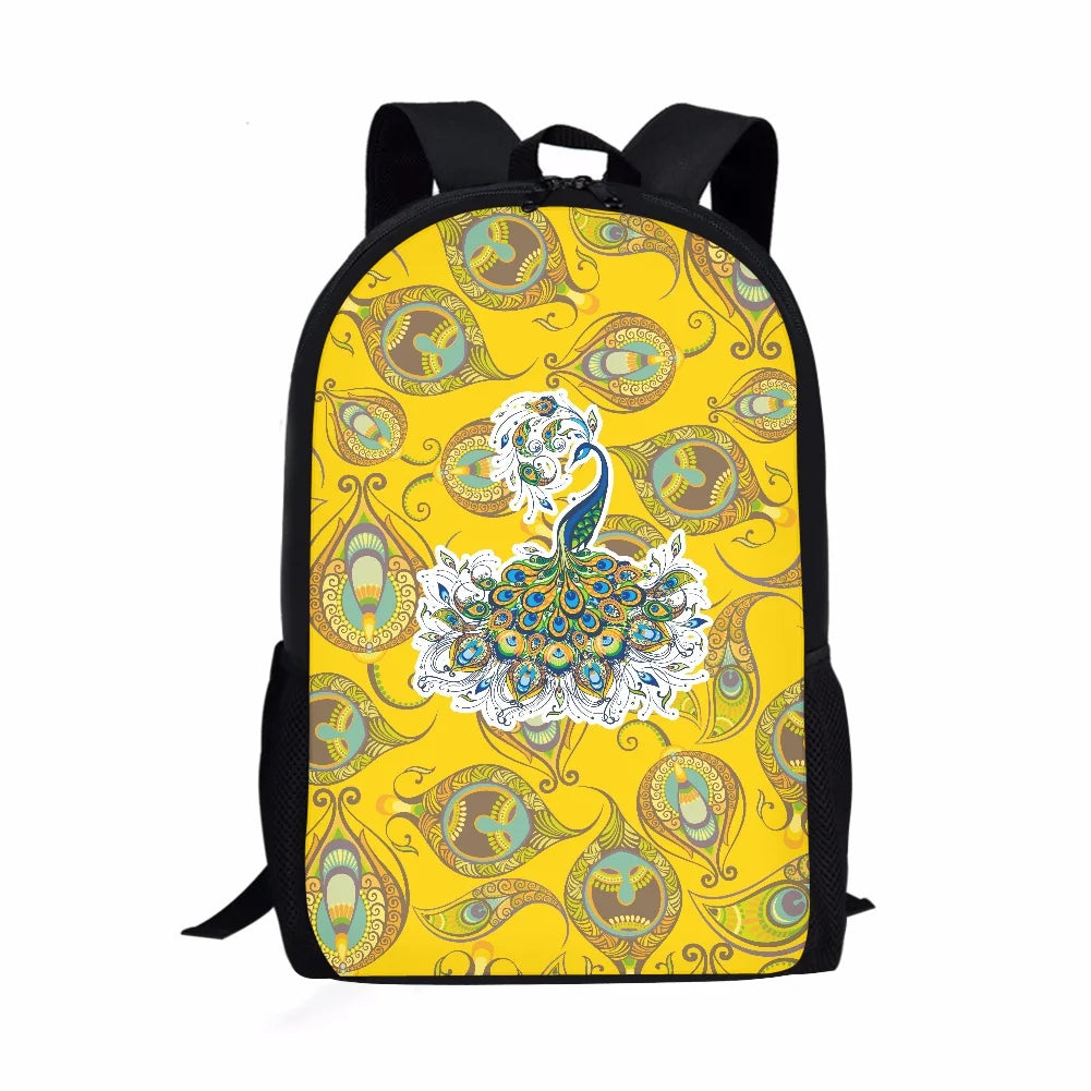 Peacock Pattern School Bags for Girls Mochila Femenina Backpacks