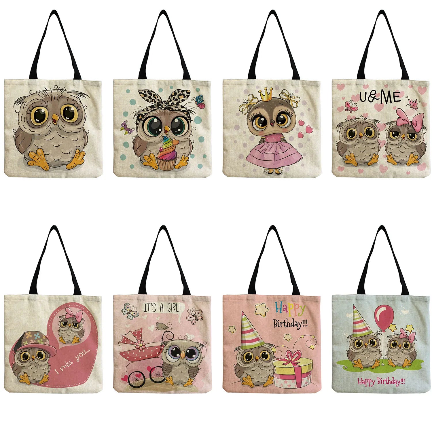 Cartoon Owl Women Shoulder Travel Tote Bag Eco-Friendly Handbag