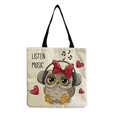 Cartoon Owl Women Shoulder Travel Tote Bag Eco-Friendly Handbag