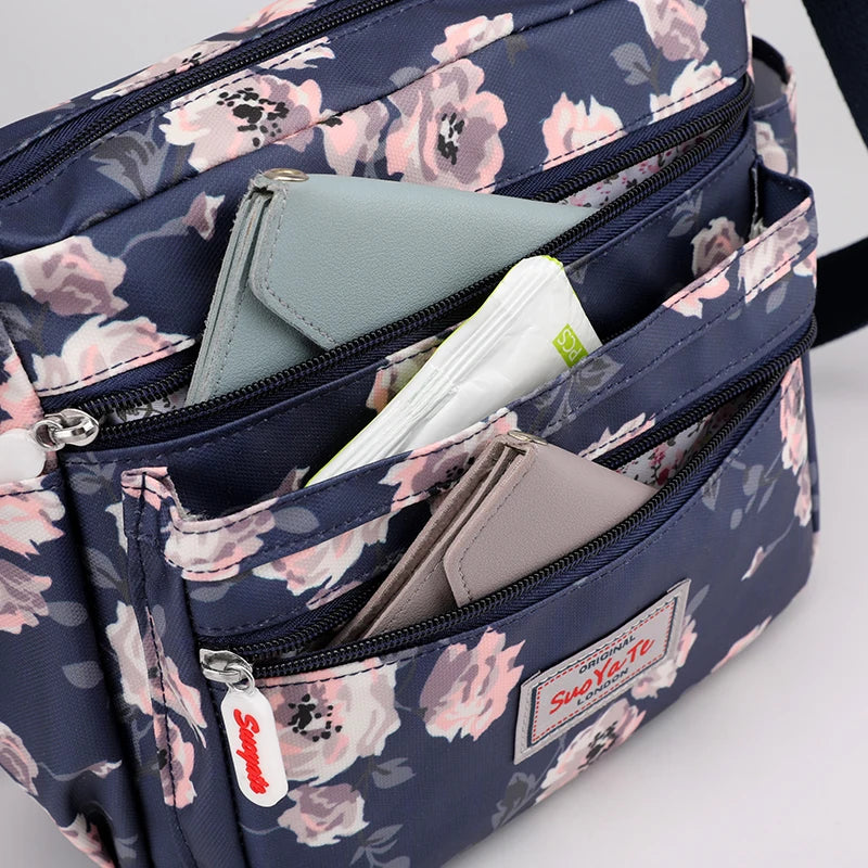 Flower Crossbody Bag Women Shoulder Bag Nylon Messenger Handbag