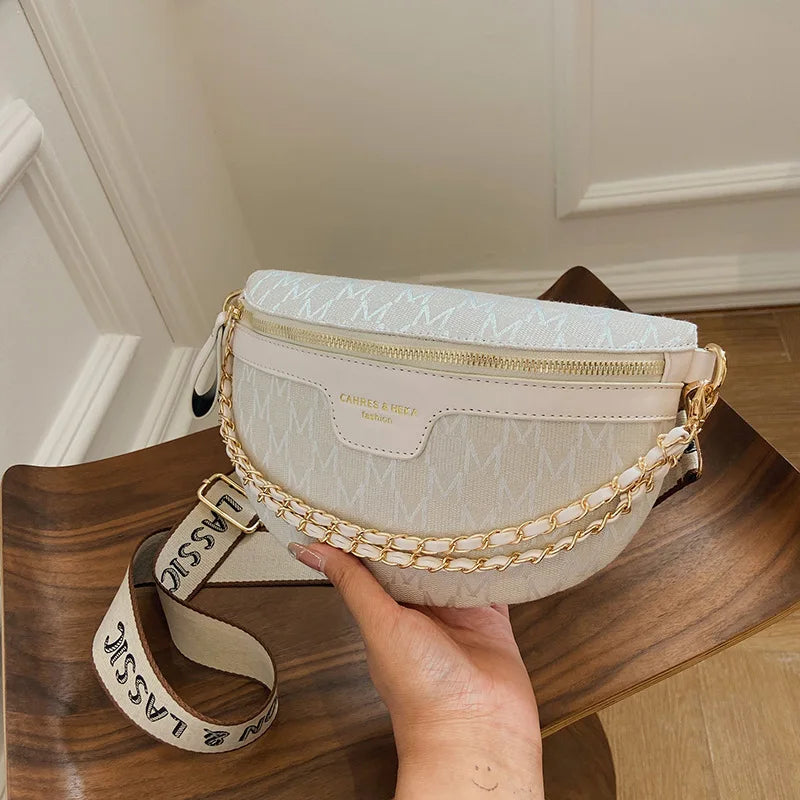 Plaid Pattern Fanny Pack Women Chain Waist Bag Female Crossbody Bag