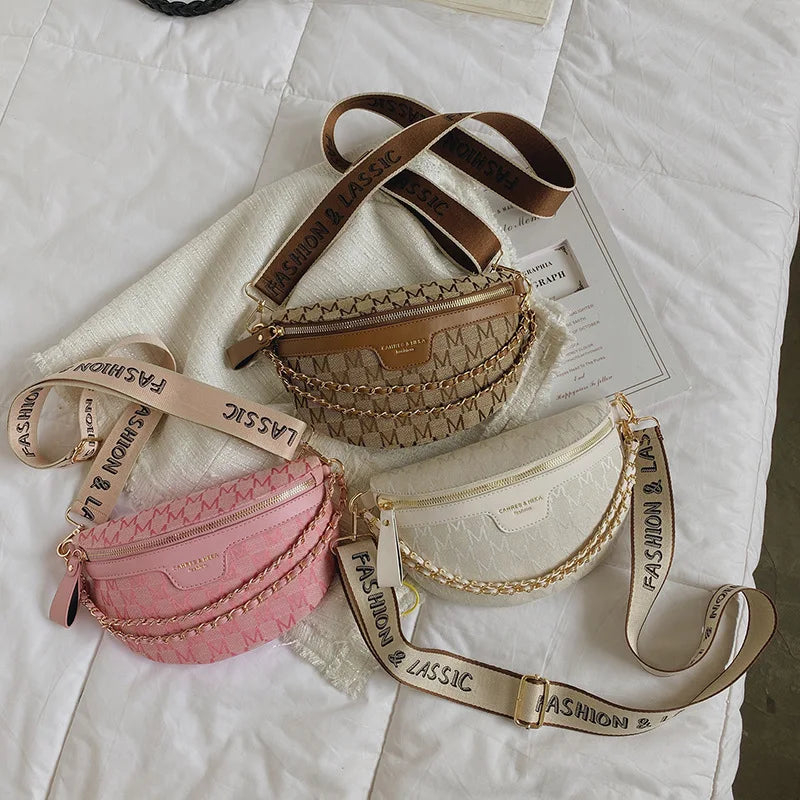 Plaid Pattern Fanny Pack Women Chain Waist Bag Female Crossbody Bag