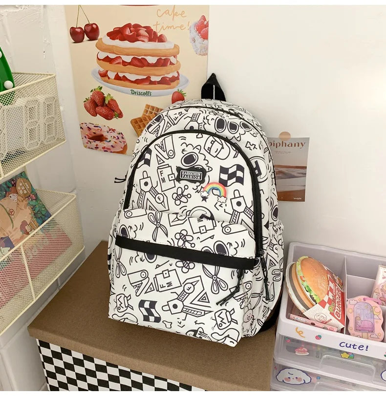 Printing Nylon Backpack Large Capacity For Women