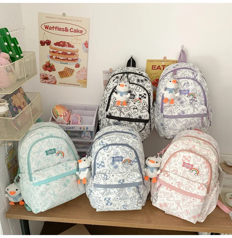 Printing Nylon Backpack Large Capacity For Women