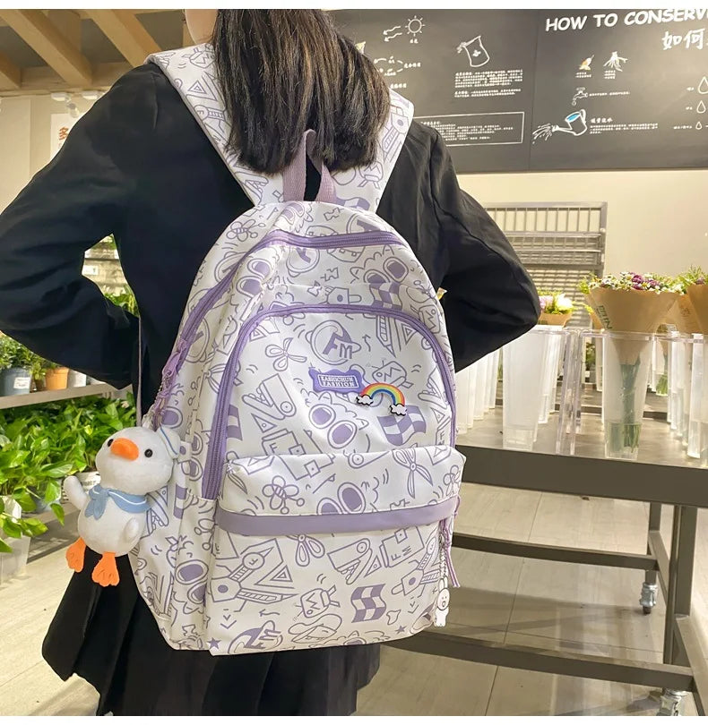 Printing Nylon Backpack Large Capacity For Women