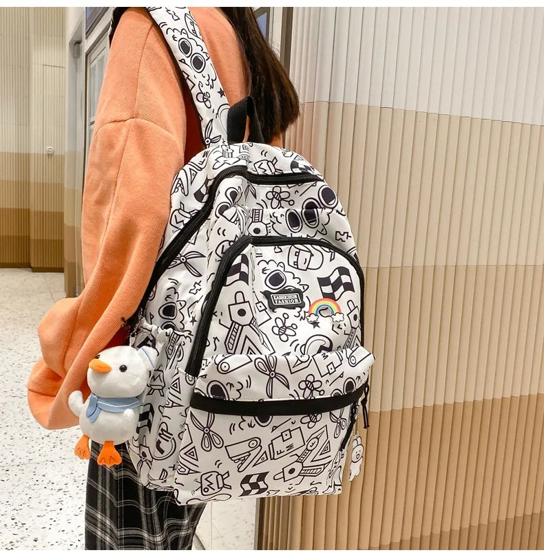Printing Nylon Backpack Large Capacity For Women