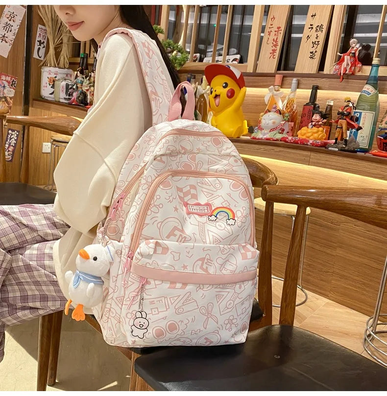 Printing Nylon Backpack Large Capacity For Women