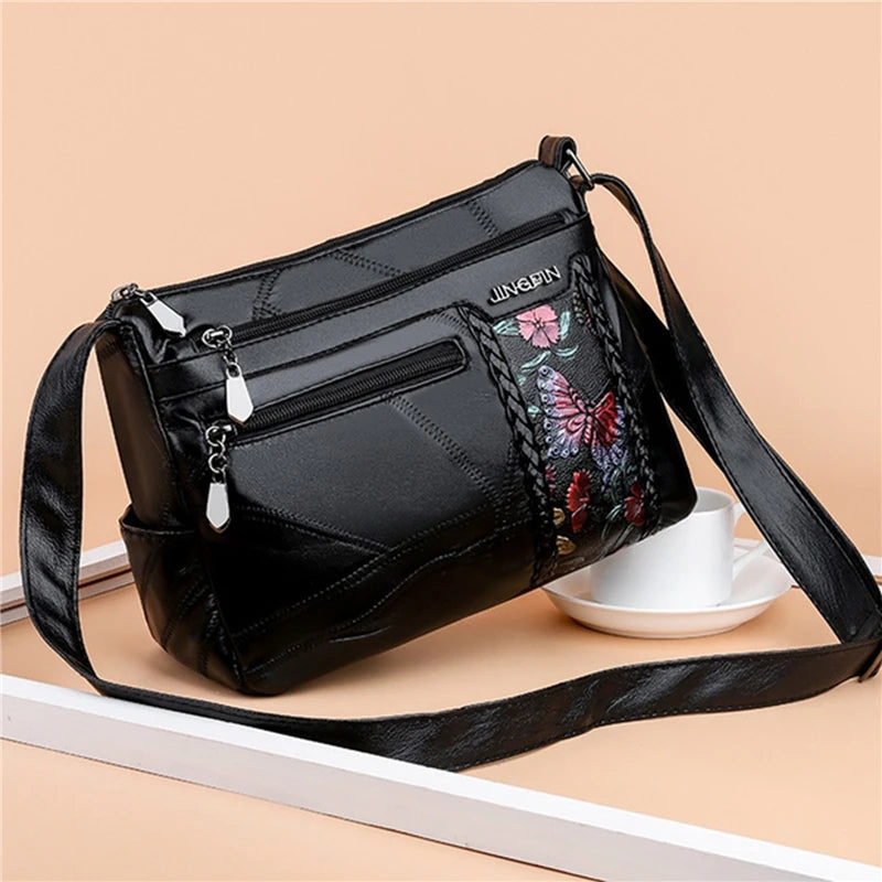 Floral Crossbody Bag Soft Leather Messenger Hobo Shoulder Bag Ladies Purse