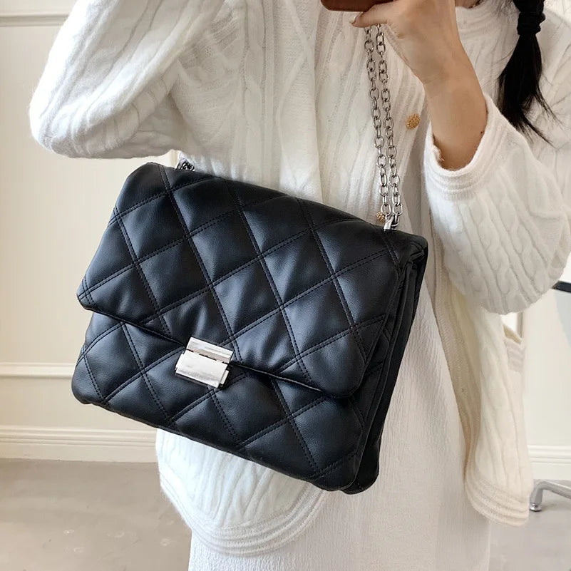 Embroidered Pu Leather Chain Crossbody Messenger Bag for Women