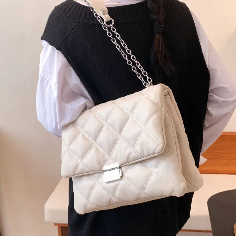 Embroidered Pu Leather Chain Crossbody Messenger Bag for Women