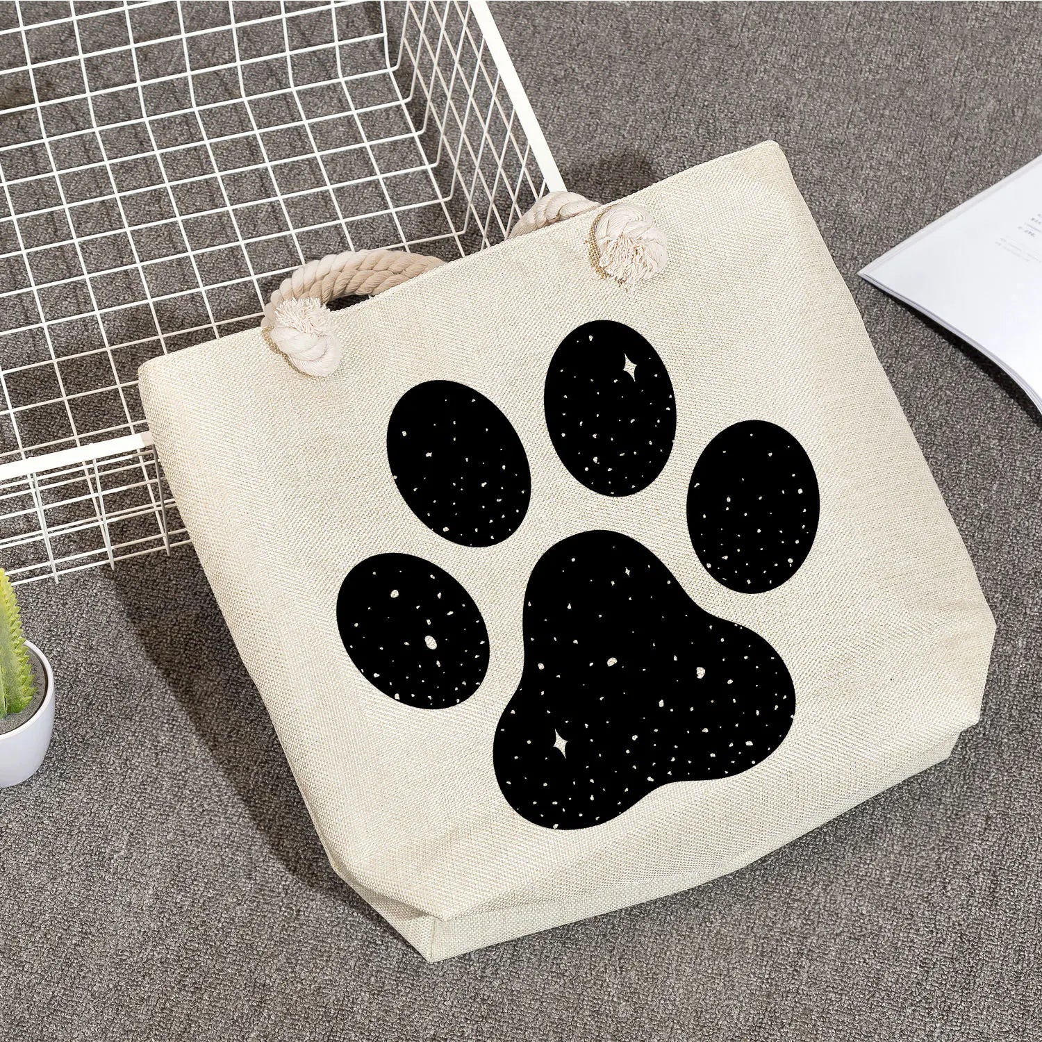Pug Cartoon Print Lady Tote Bag High Capacity Summer Shoulder Handbag