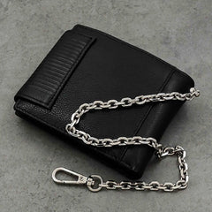 Punk Biker Skull Men's Leather Wallet with Chain