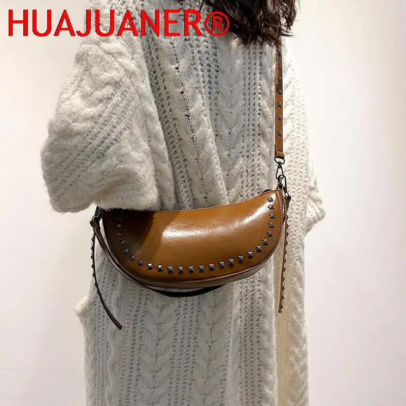Punk Shoulder Bags For Women Rivet Handbag Vintage Crossbody Bag