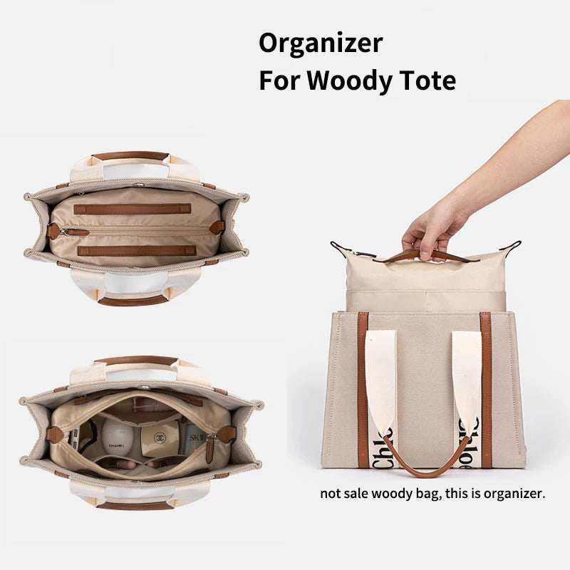 Satin Purse Organizer Insert with 7 Pockets Zipper for Woody Tote