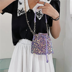 Sequin String Bucket Handbag Tote Ladies Shoulder Bag Girls Crossbody Bag