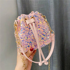 Sequin String Bucket Handbag Tote Ladies Shoulder Bag Girls Crossbody Bag